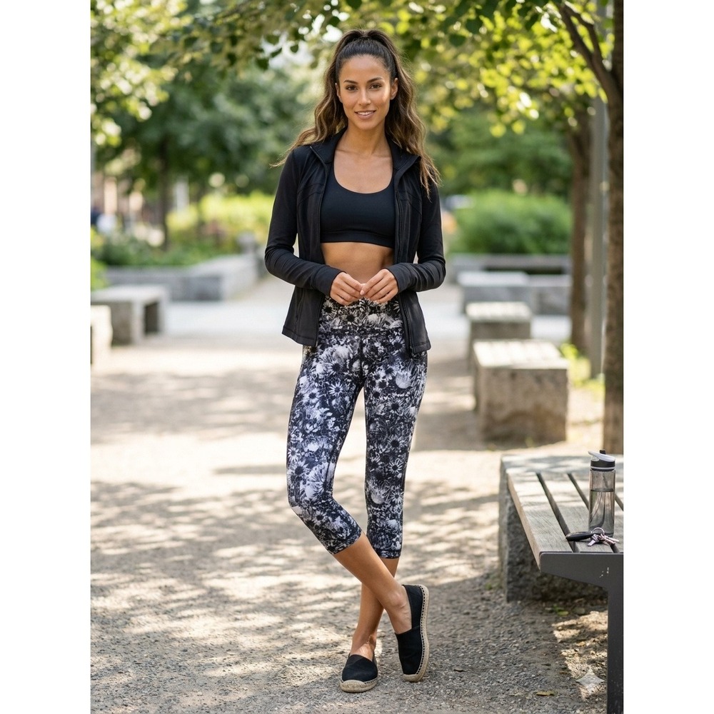 Lululemon Wunder Under Crop High-Rise Leggings Flowabunga Floral Black White 4